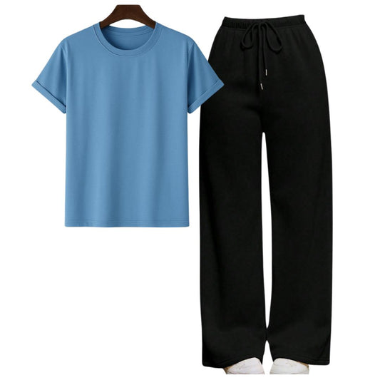 Sky Blue Regular Tee  With Black Flapper Fusion