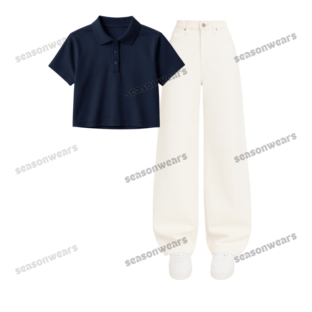 Crop Polo With White Wide Leg Jeans