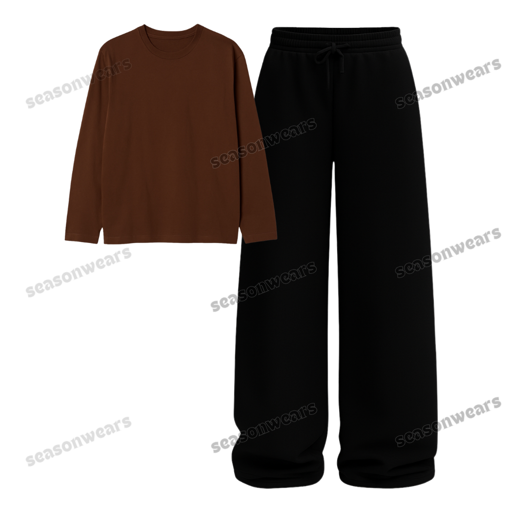 Full Sleeves Tee With Black Wide Leg Trouser