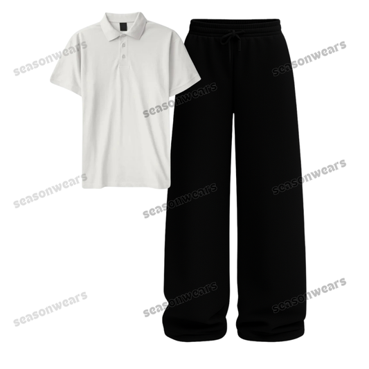 Polo With Black Wide Leg Trouser
