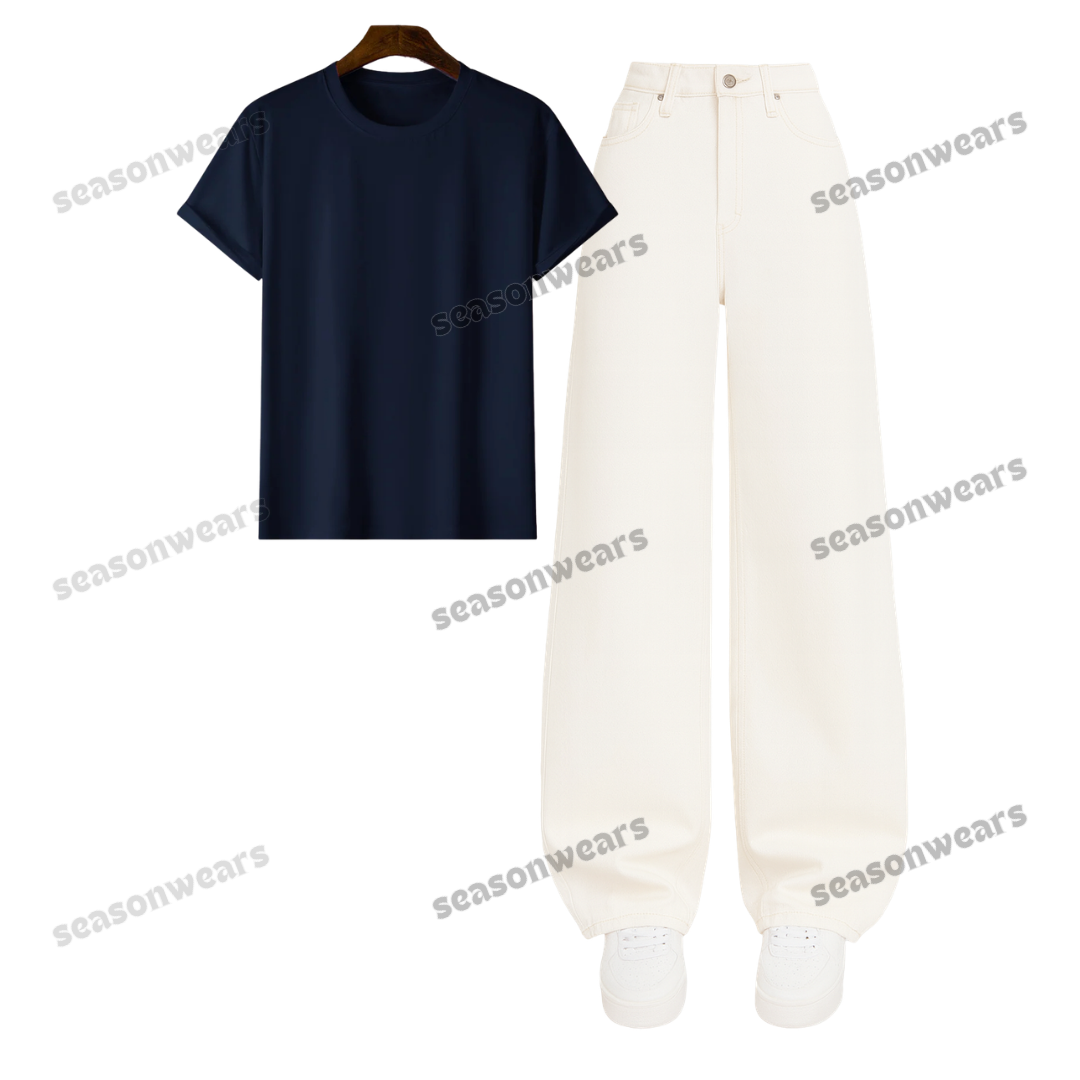 Regular Tee With White Wide Leg Jeans