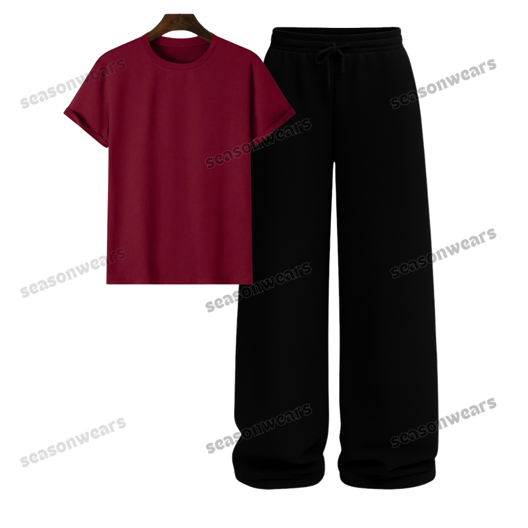 Regular Tee With Black Wide Leg Trouser