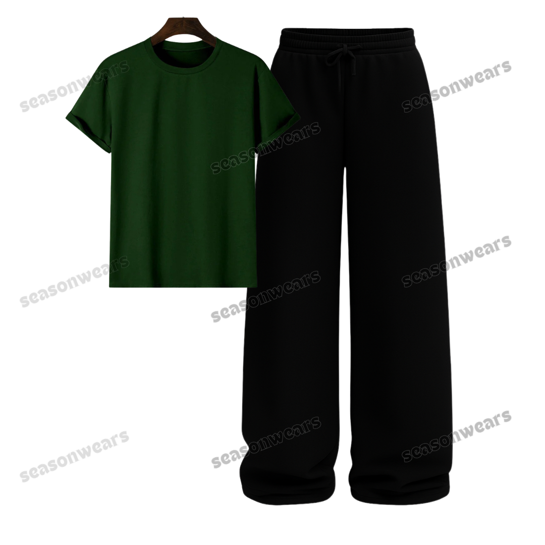 Regular Tee With Black Wide Leg Trouser