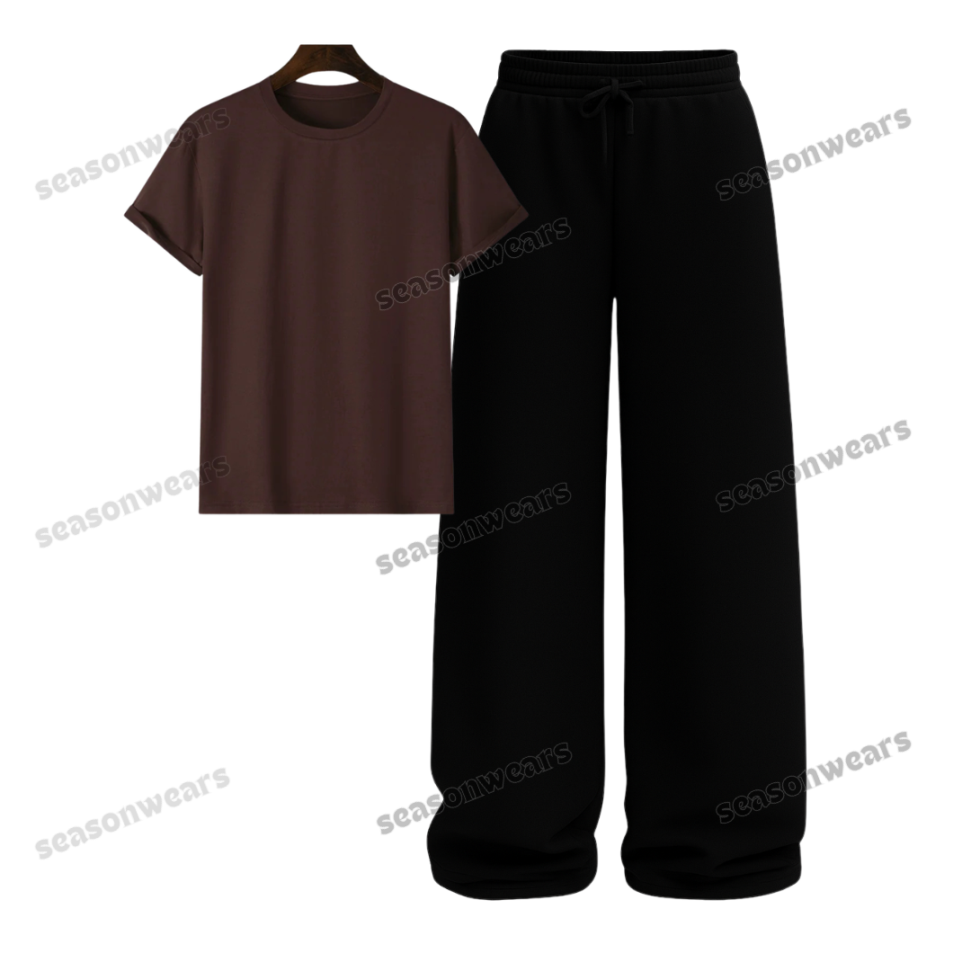 Regular Tee With Black Wide Leg Trouser