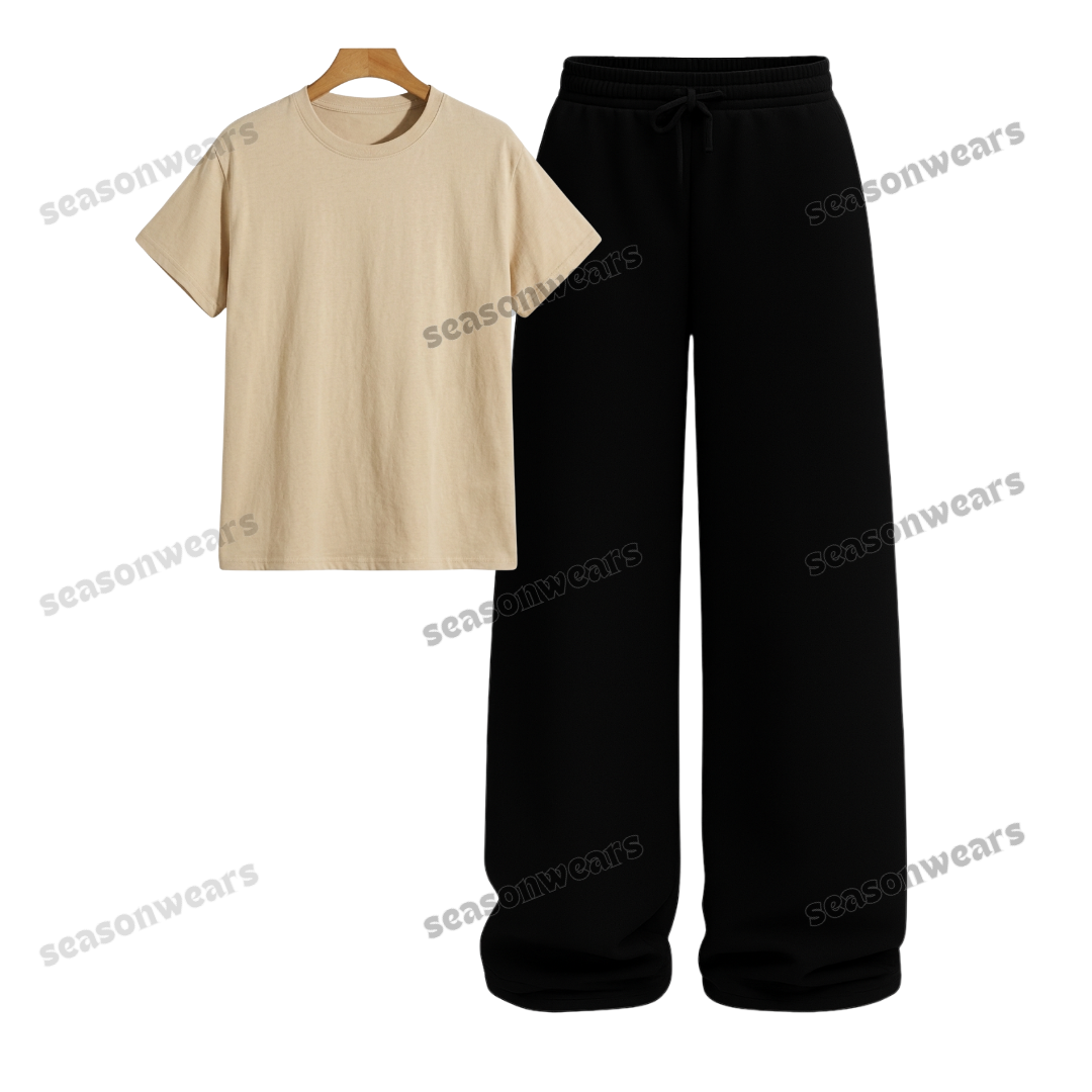 Regular Tee With Black Wide Leg Trouser
