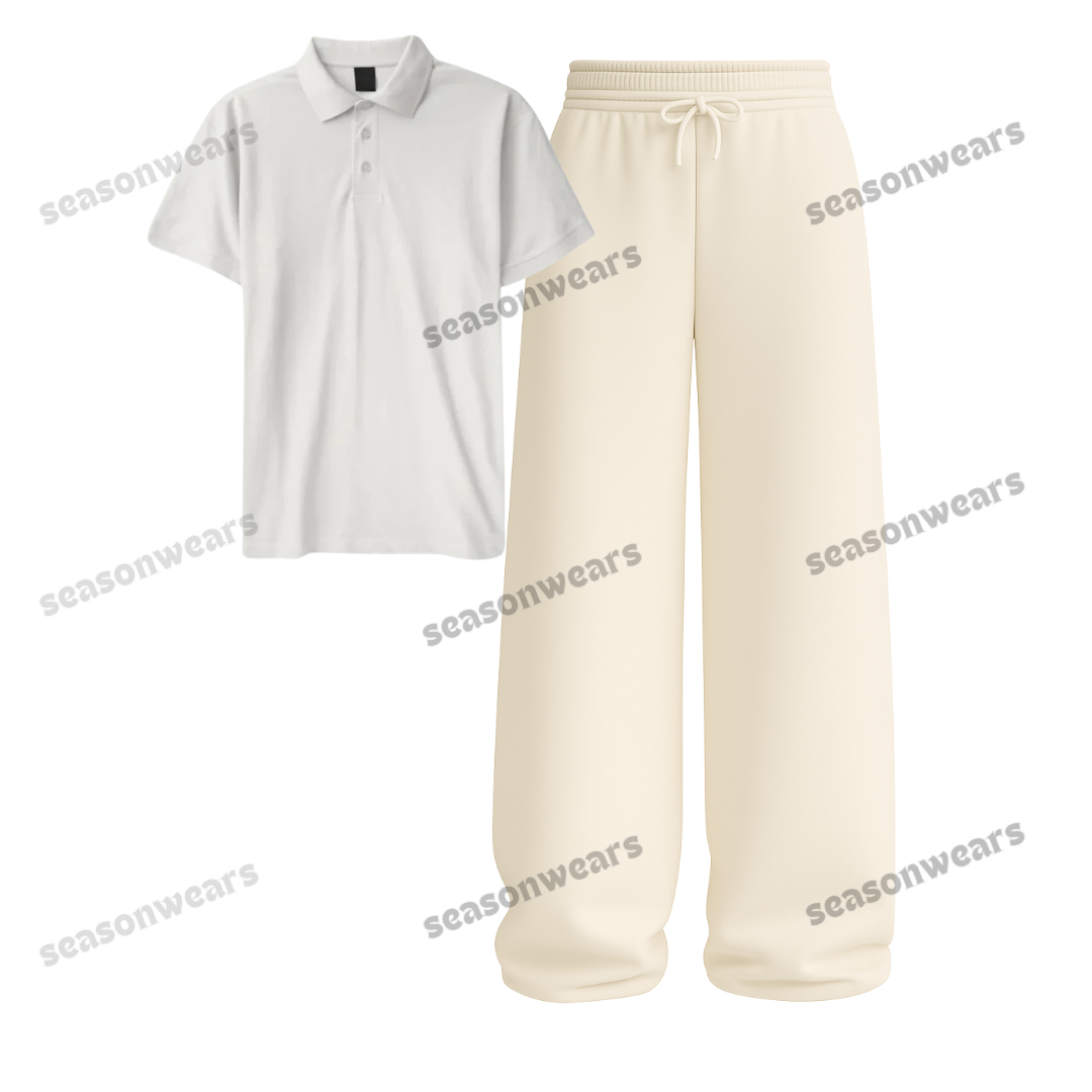 Polo With Beige Wide Leg Trouser