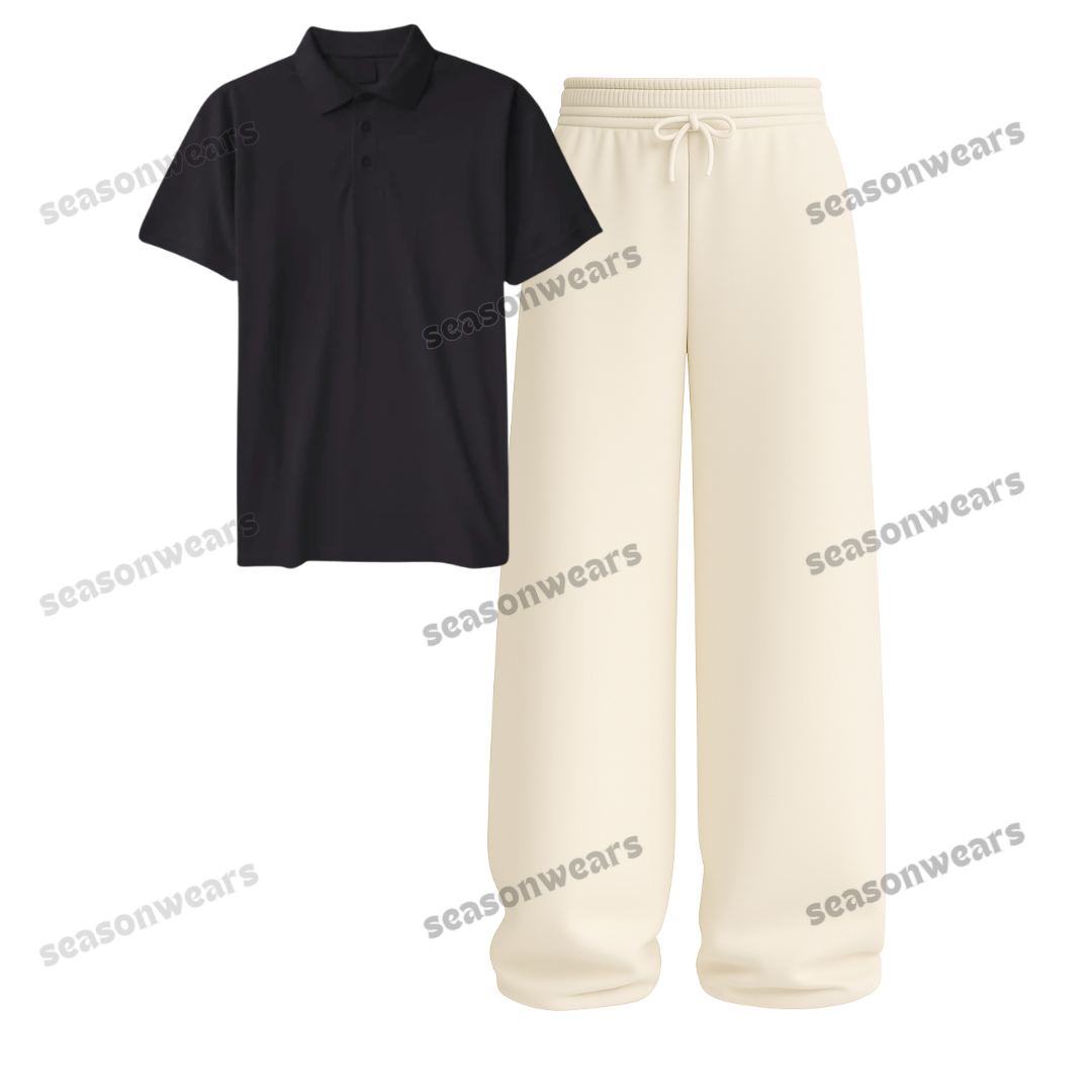 Polo With Beige Wide Leg Trouser