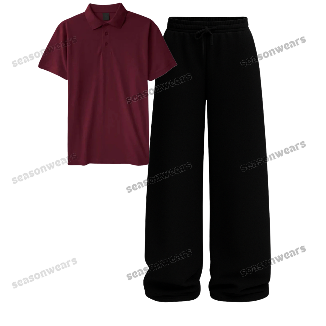 Polo With Black Wide Leg Trouser