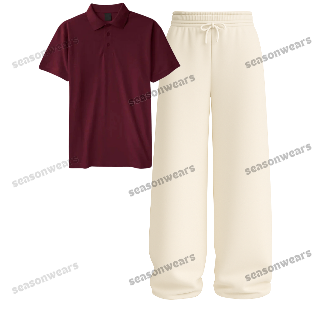 Polo With Beige Wide Leg Trouser