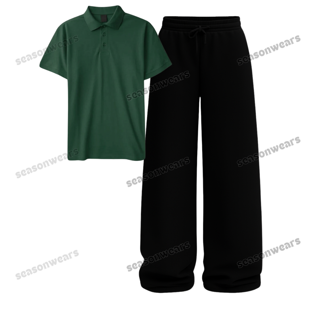 Polo With Black Wide Leg Trouser