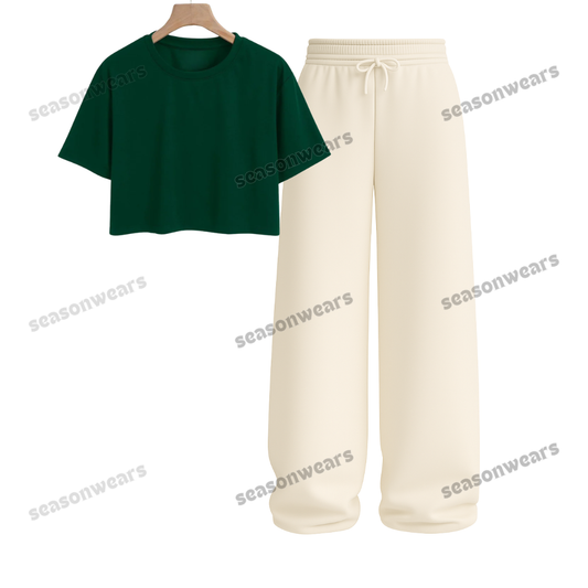 Crop Tee With Beige Wide Leg Trouser