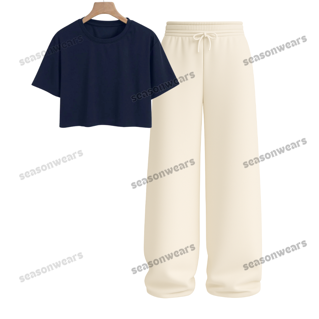 Crop Tee With Beige Wide Leg Trouser