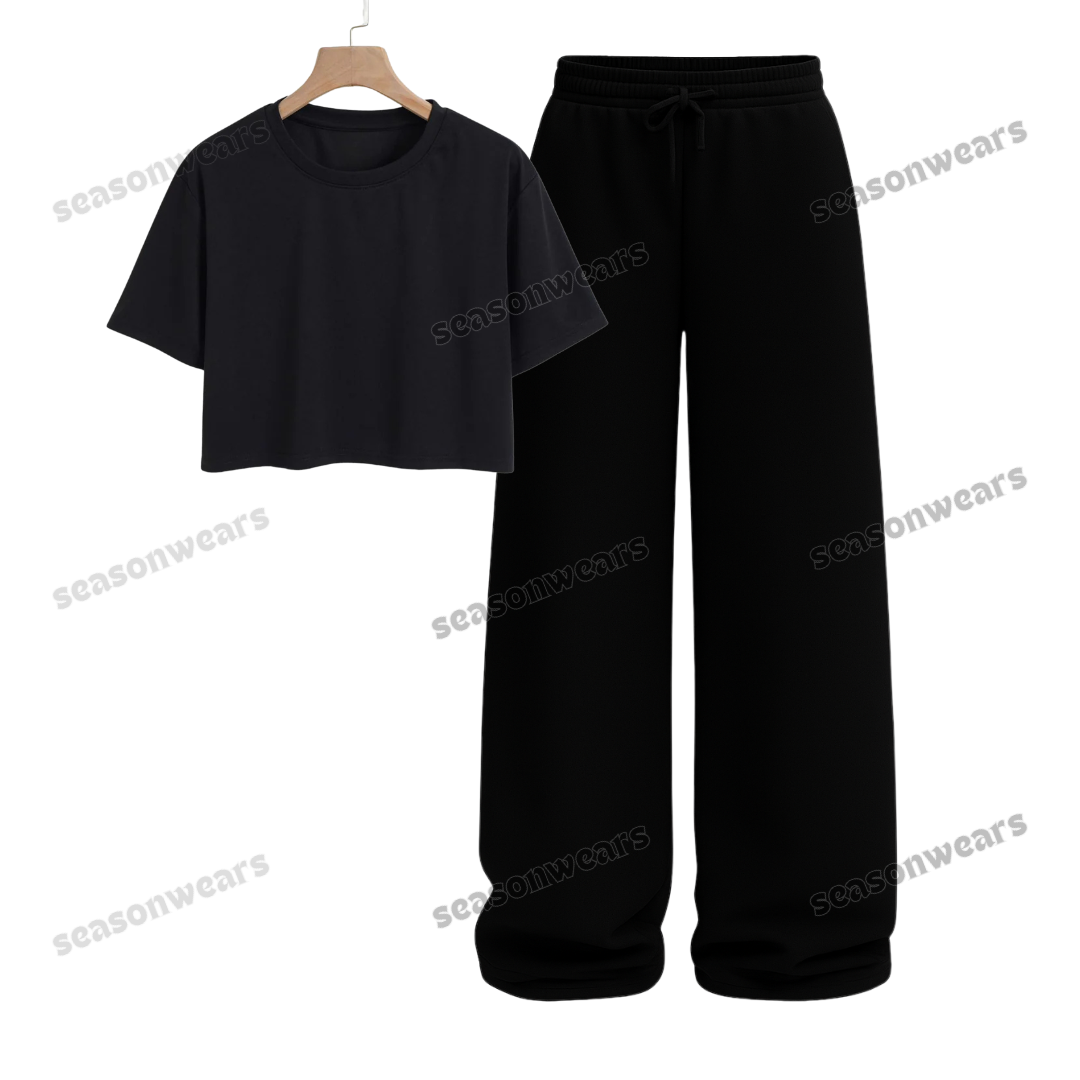 Crop Tee With Black Wide Leg Trouser