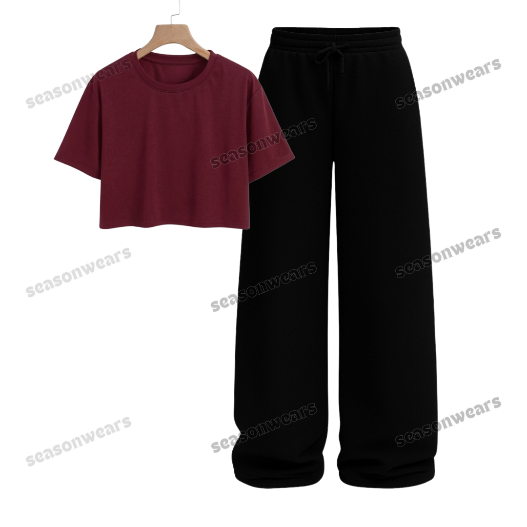 Crop Tee With Black Wide Leg Trouser