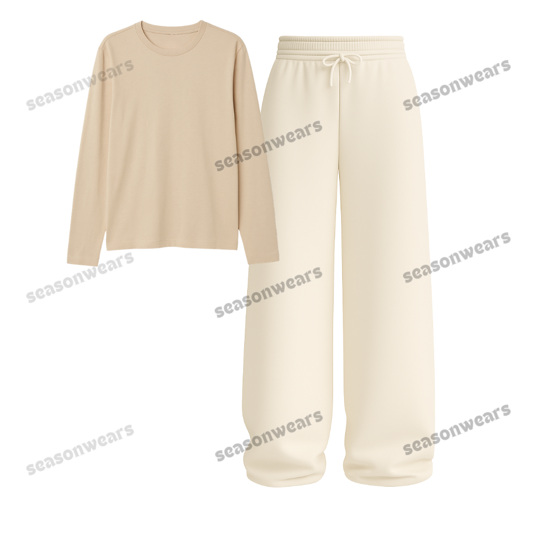 Full Sleeves Tee With Beige Wide Leg Trouser