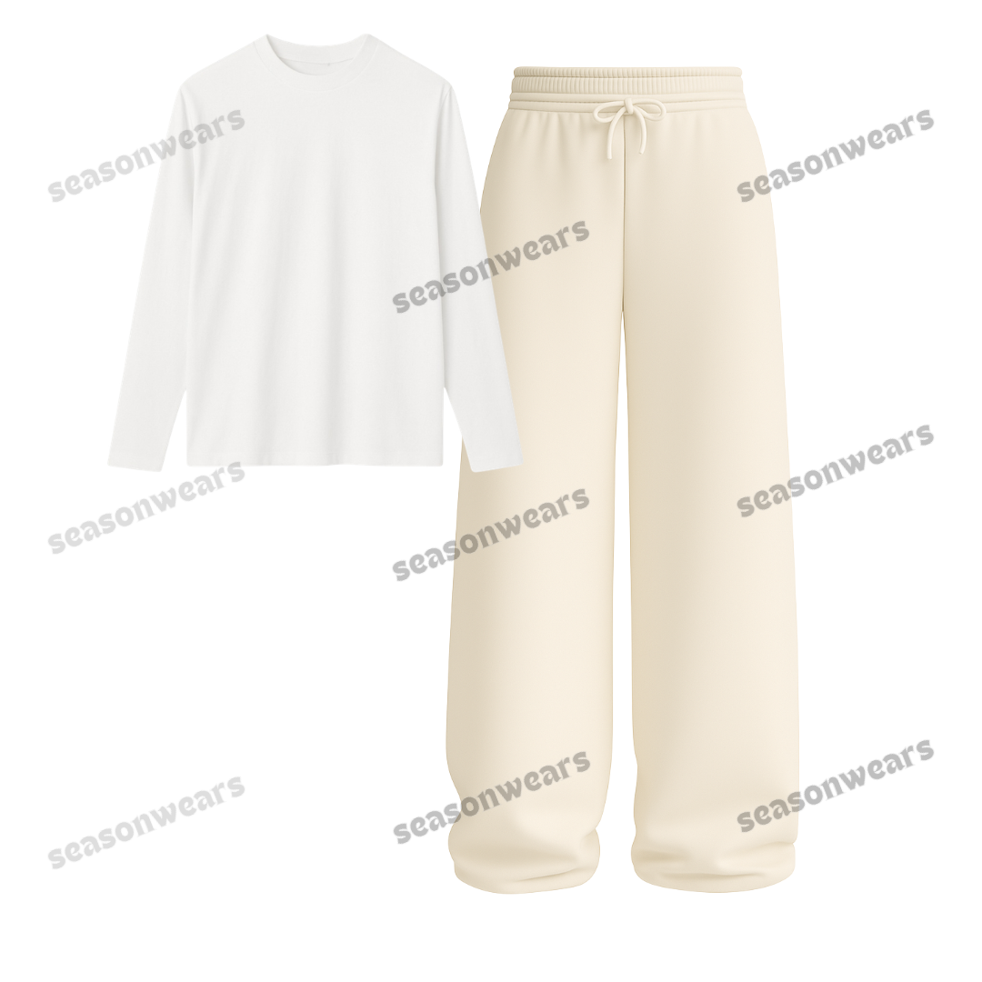 Full Sleeves Tee With Beige Wide Leg Trouser