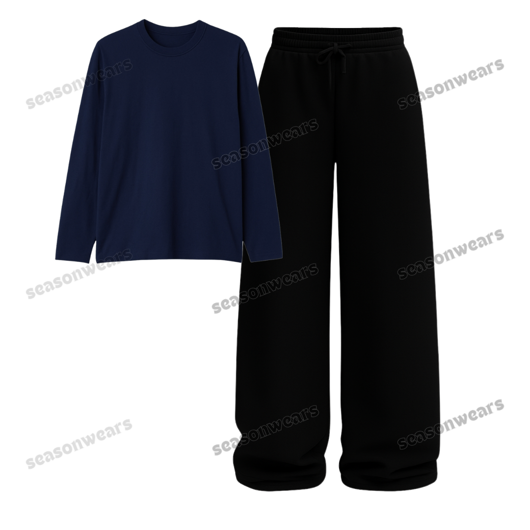 Full Sleeves Tee With Black Wide Leg Trouser