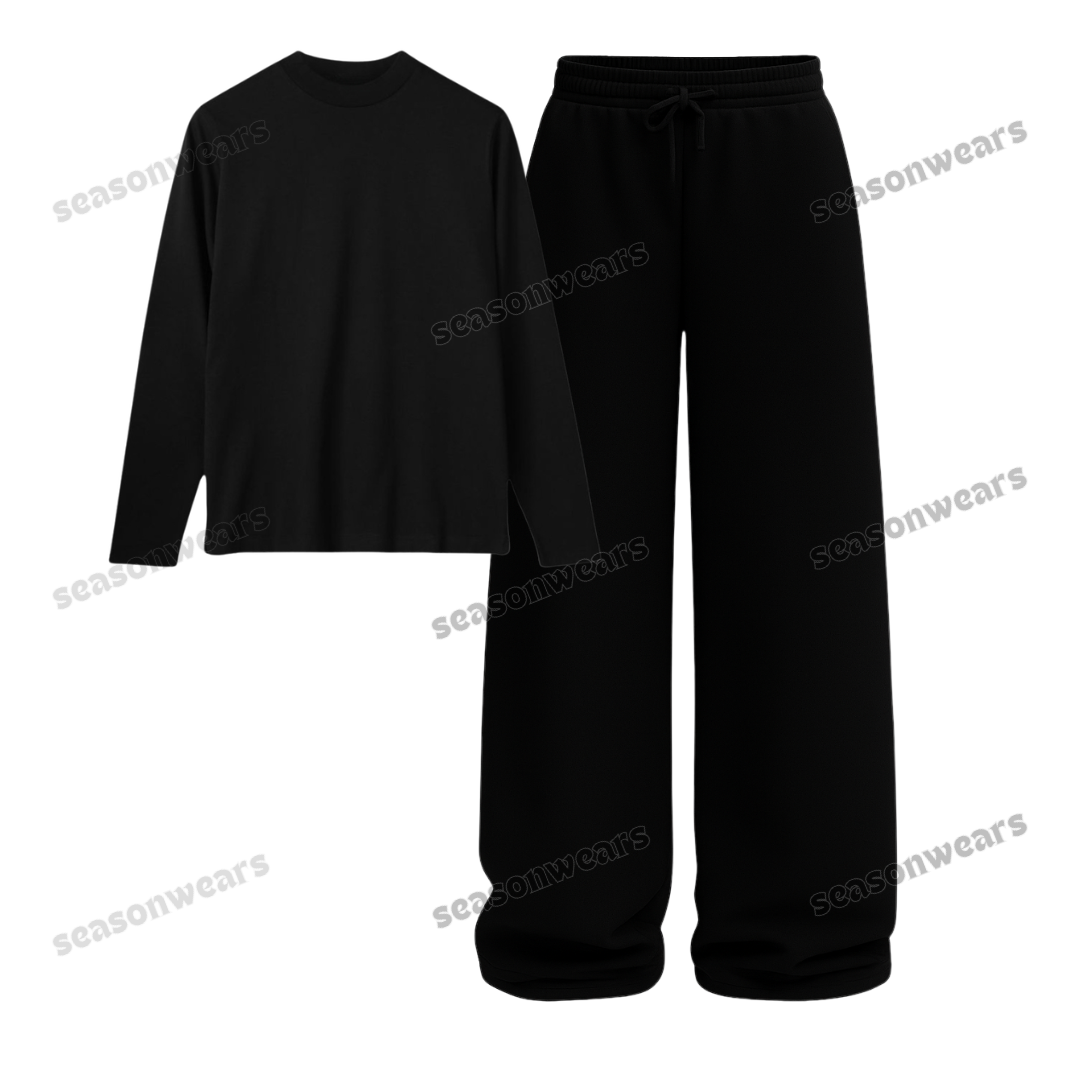 Full Sleeves Tee With Black Wide Leg Trouser