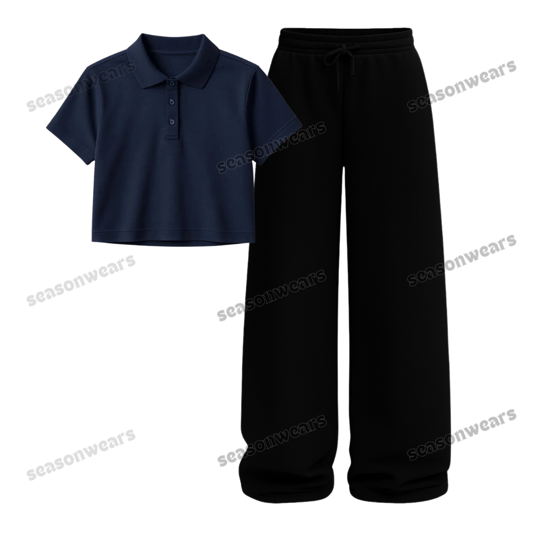Crop Polo With Black Wide Leg Trouser