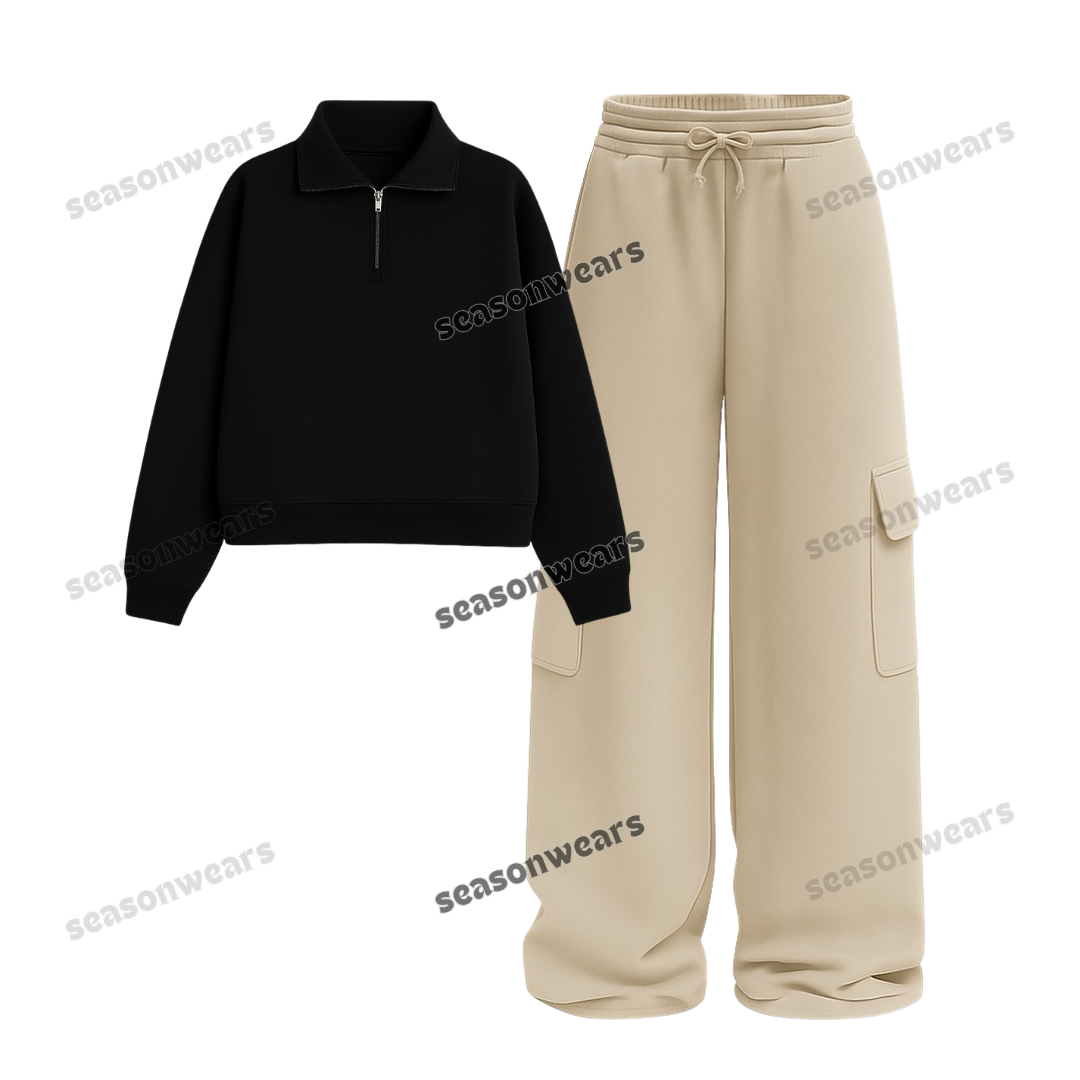 Straight Leg Cargo With Oversized Mockneck