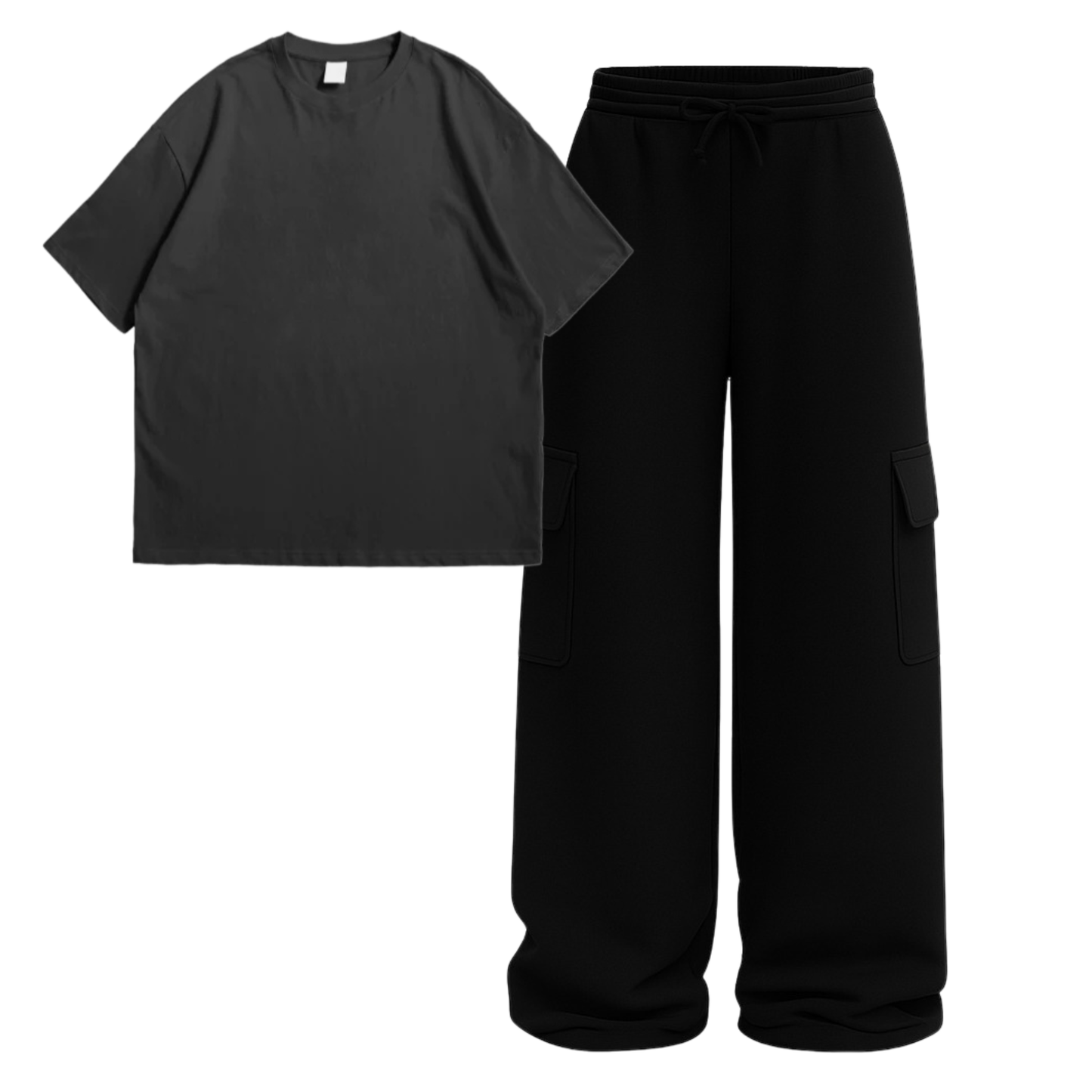Oversize Drop Shoulder Tee With Black Wide leg Cargo