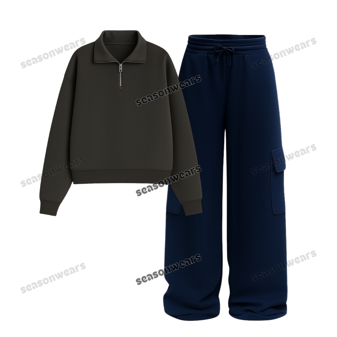 Straight leg Cargo With Oversized Mockneck