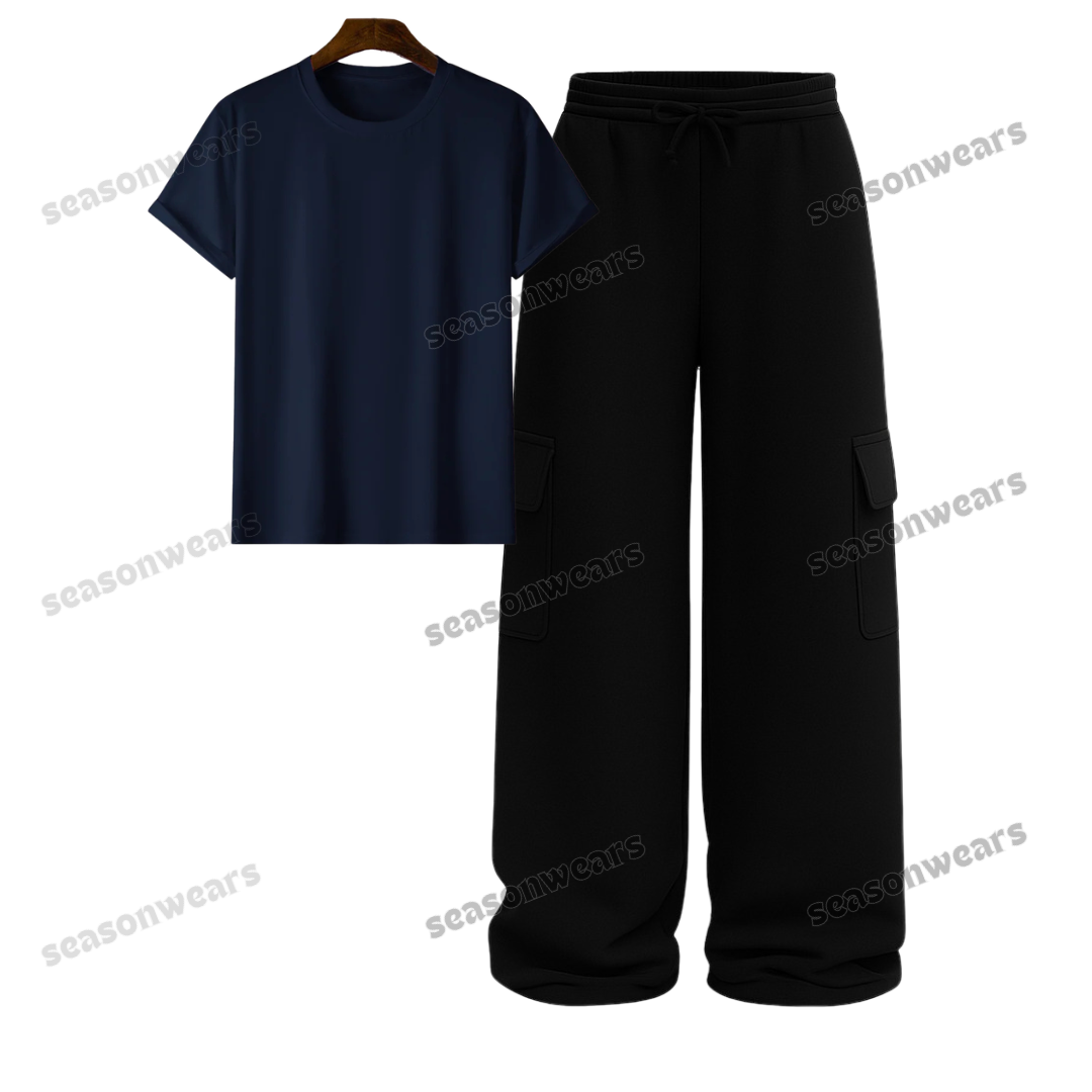 Regular Tee With Black Wide Leg Cargo