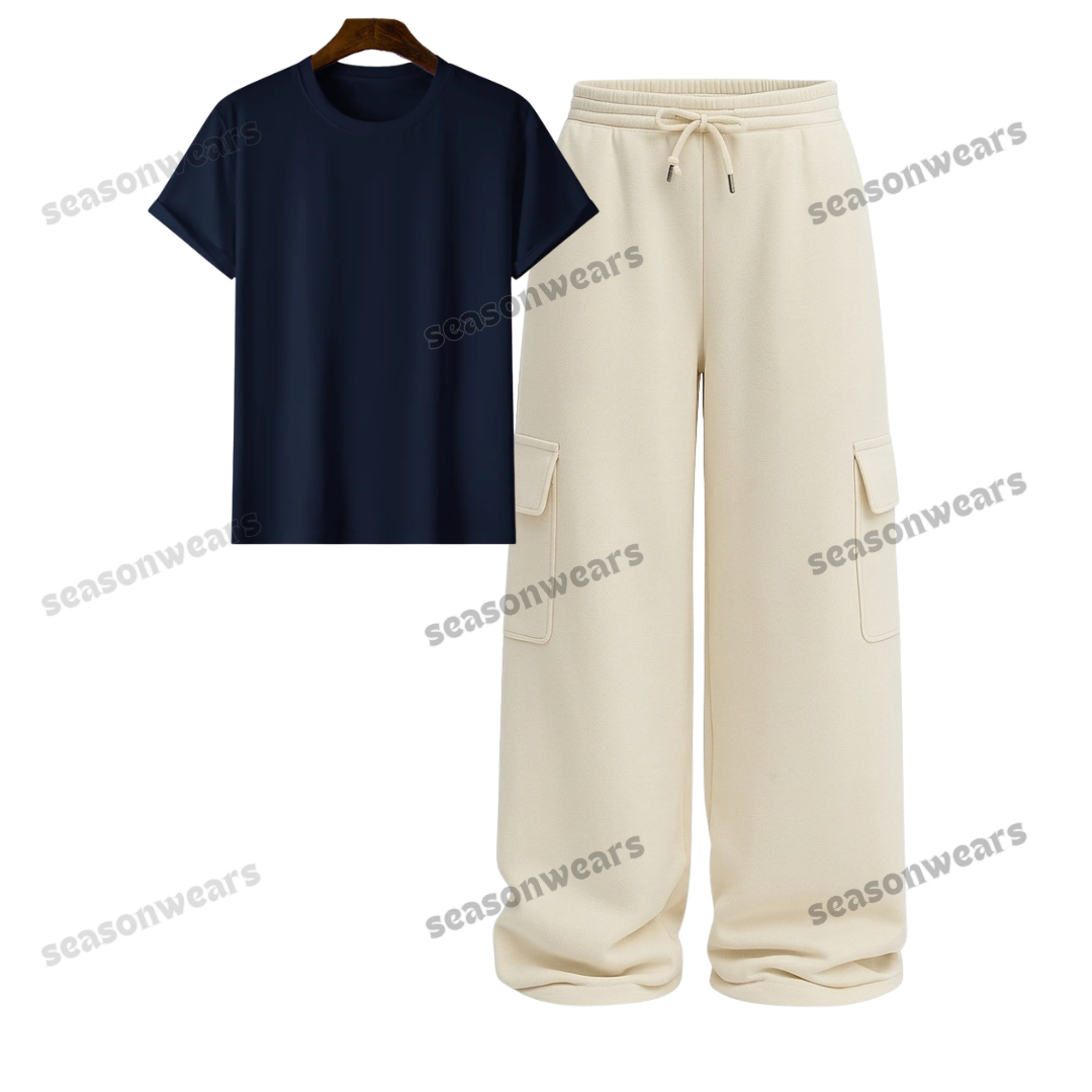 Regular Tee With Cream Wide Leg Cargo