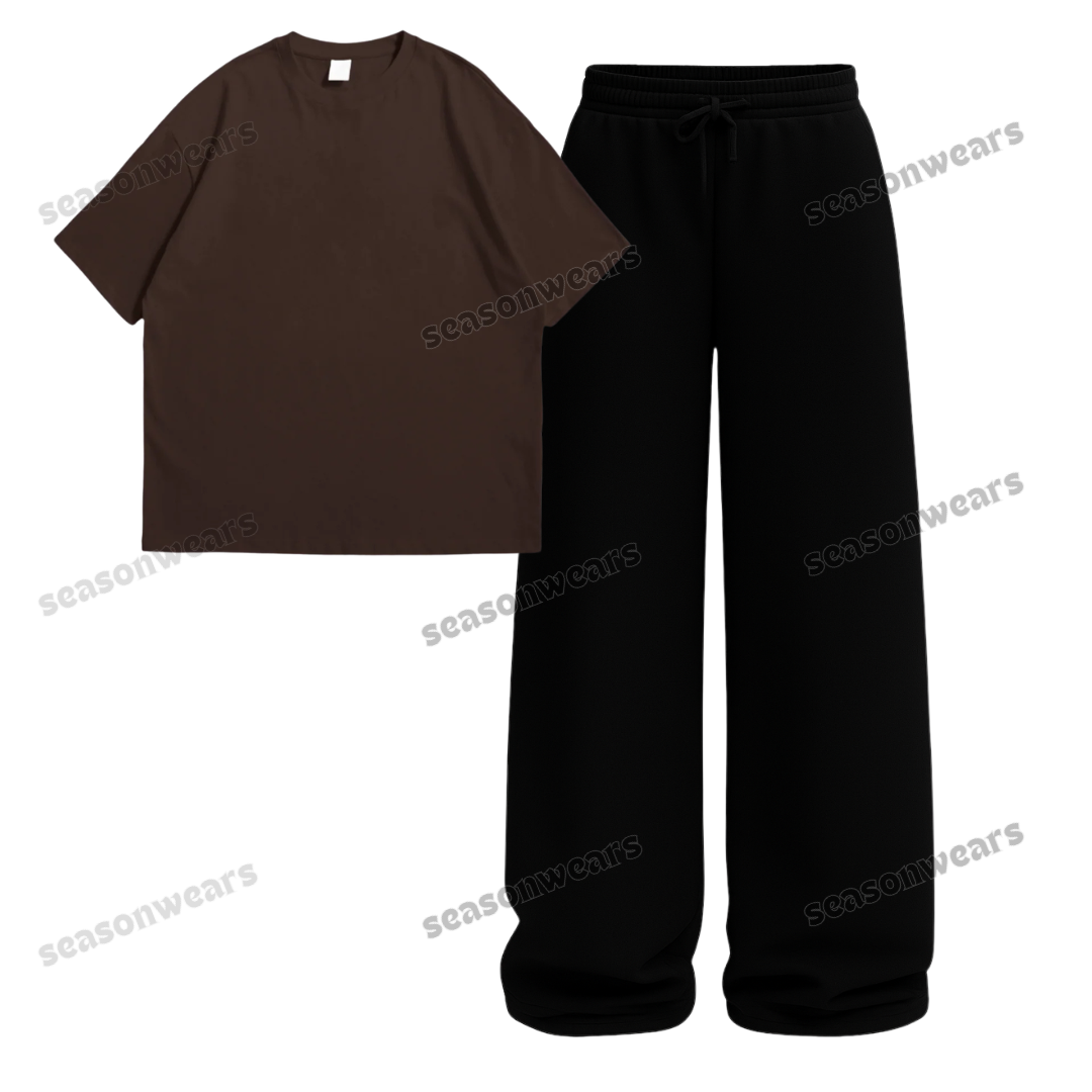 Oversized Drop Shoulder Tee With Black Wide Leg Trouser