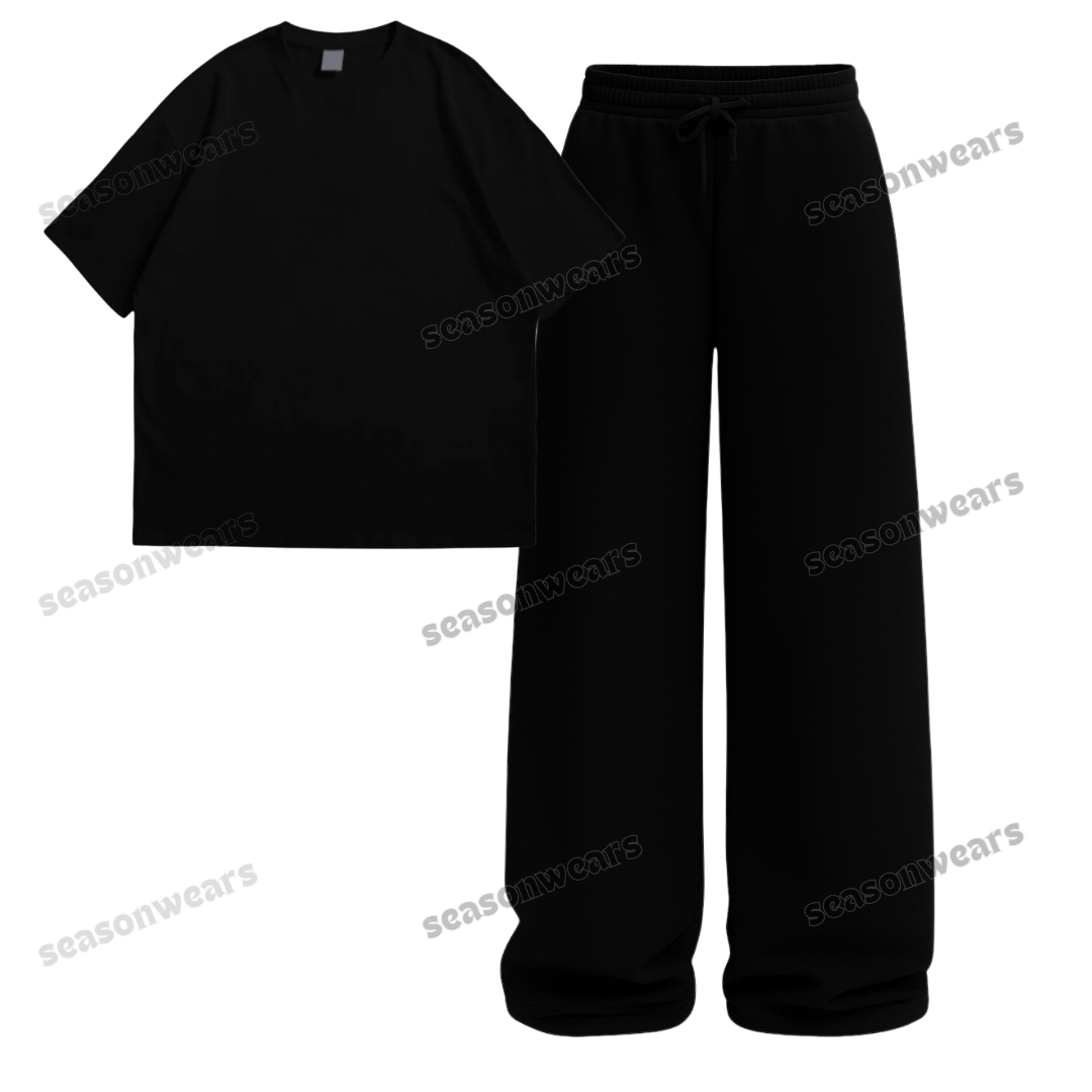 Oversized Drop Shoulder Tee With Black Wide Leg Trouser