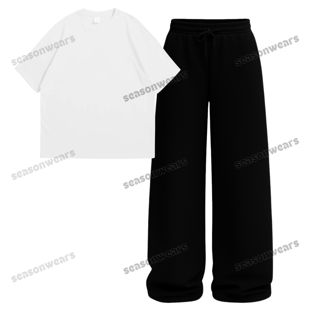 Oversized Drop Shoulder Tee With Black Wide Leg Trouser