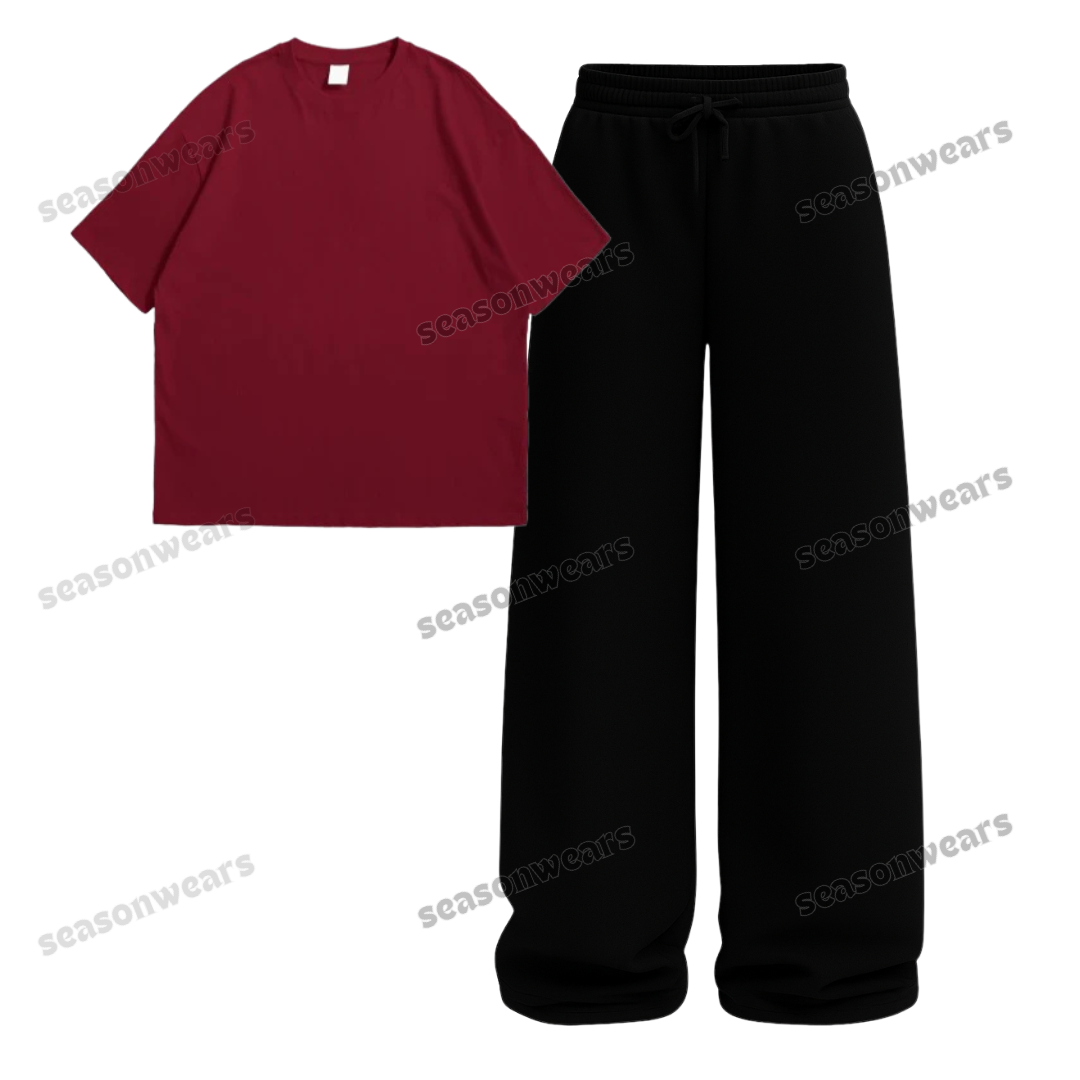 Oversized Drop Shoulder Tee With Black Wide Leg Trouser