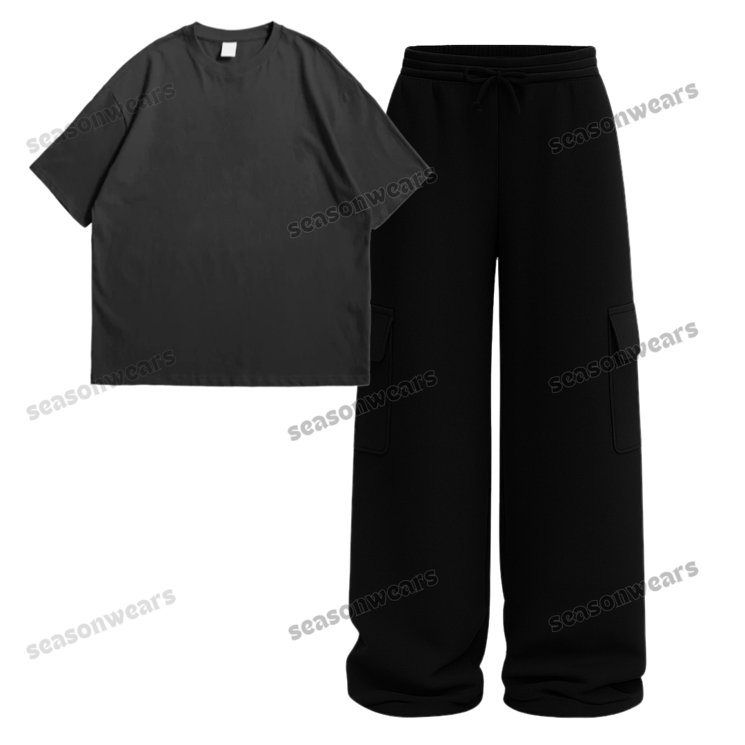 Oversize Drop Shoulder Tee With Black Wide leg Cargo