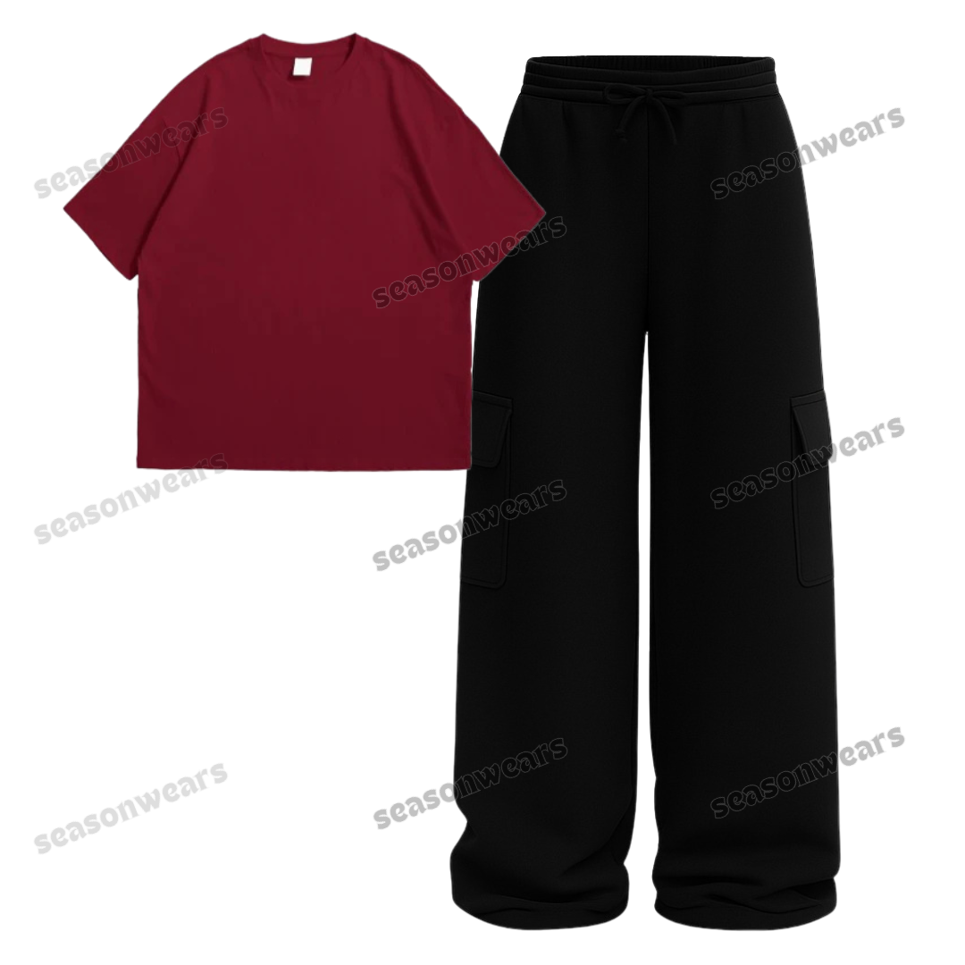 Oversize Drop Shoulder Tee With Black Wide leg Cargo